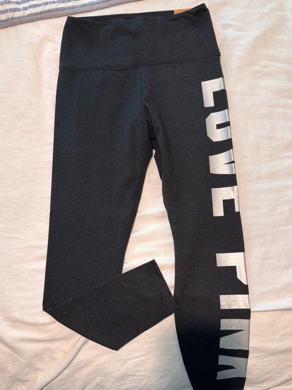 PINK Victoria's Secret Black Leggings with Silver PINK Side Block Letters